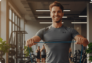 Man training with a resistance band in a gym